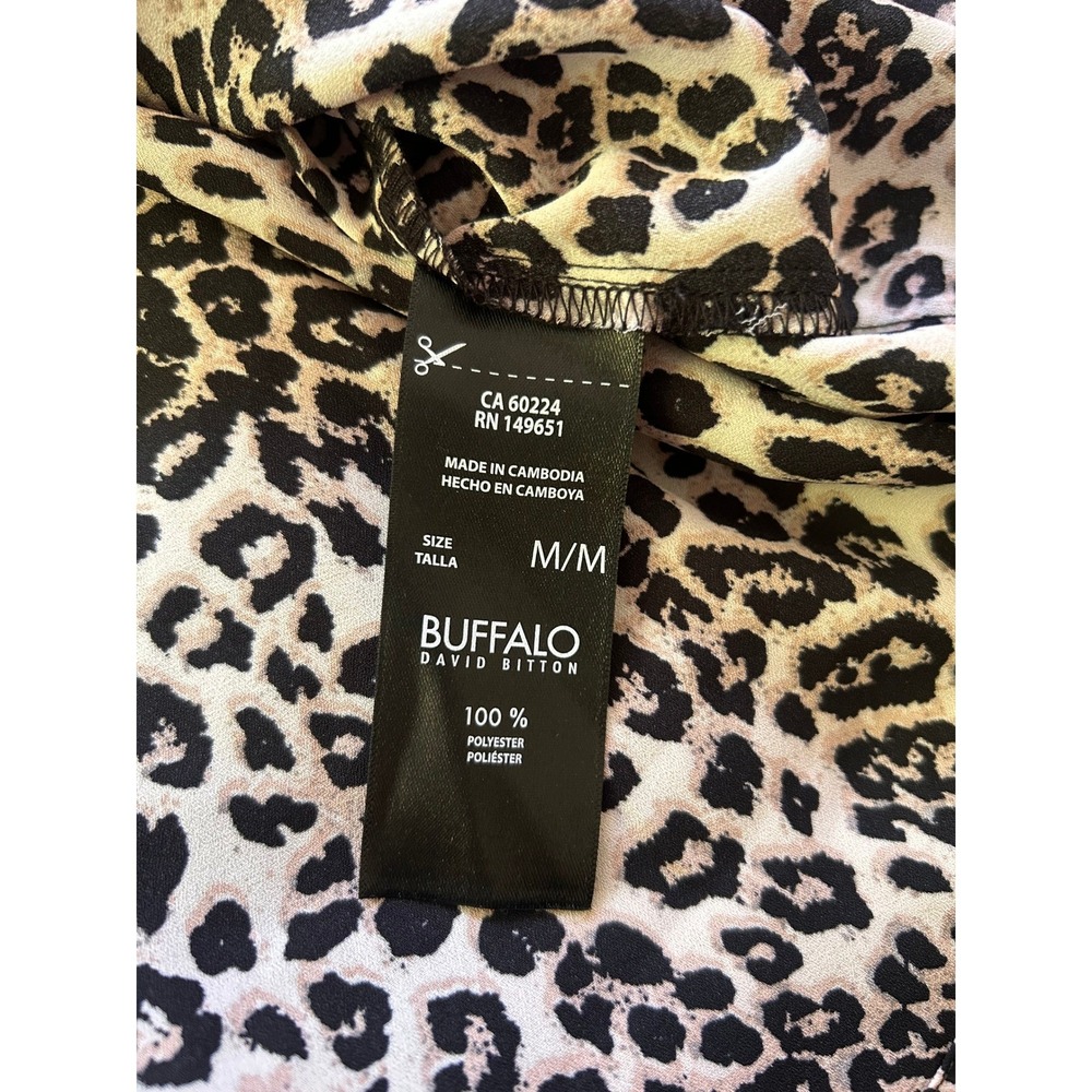 Buffalo David Bitton Blouse Womens M Tan Black Leopard Print Chic Safaricore - Picture 7 of 7